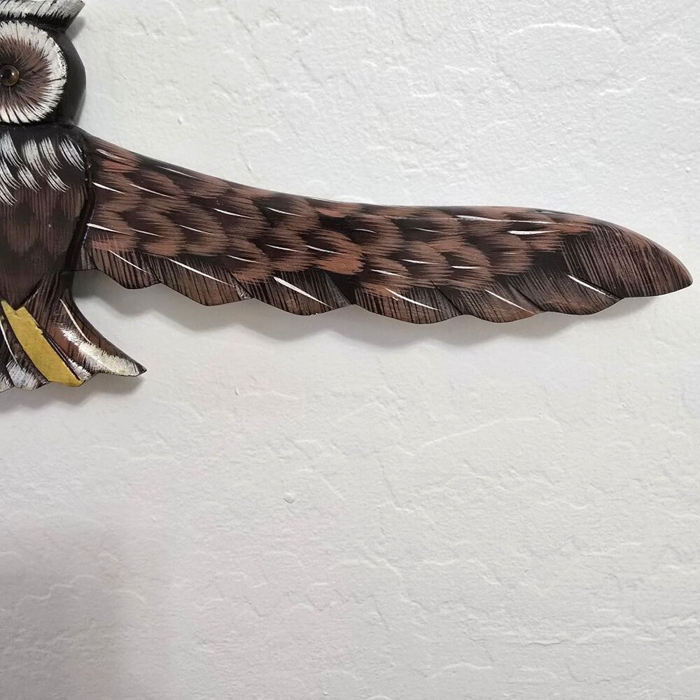 Hand Painted Owl Wooden Decorative Hanger Outstretched Wings Boho - Picture 8 of 13